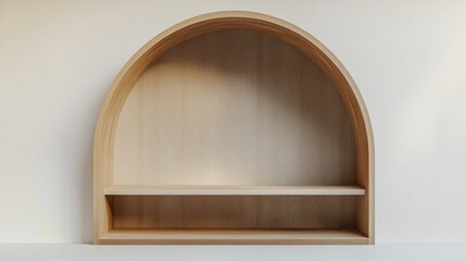 Fototapeta premium Wooden arched shelf against a wall, interior design mockup