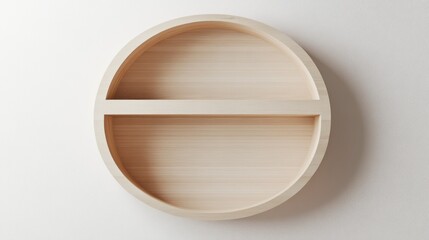 Oval wooden shelf on white wall, interior design element