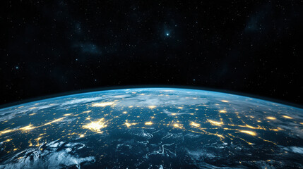 Obraz premium stunning view of Earth from space, showcasing city lights and oceans