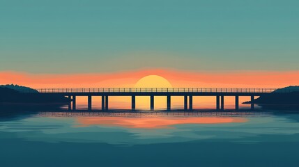 Obraz premium Sunset Bridge Scenic Water Tranquil Landscape