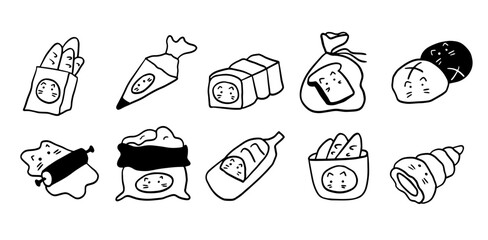 Adorable Cat x Bread Illustration Set &ndash; Minimalist Black & White Digital Art