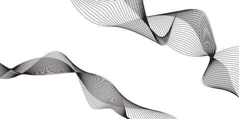 Flowing dots particles wave pattern 3D curve halftone black gradient curve shape isolated on white background. Vector in concept of technology, science,Print