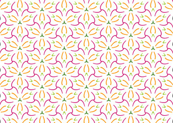 Fototapeta premium Pink and yellow hexagonal line seamless flower star pattern on white background, repeat pattern design for fabric print 