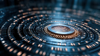 Futuristic digital data visualization with glowing circular patterns