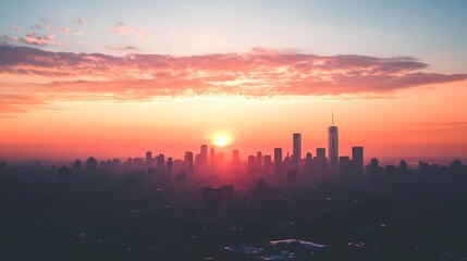 Fototapeta premium City Skyline Sunset Orange Hues Dramatic View