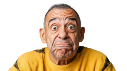 Mature man making grimace with transparent background