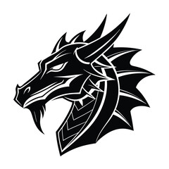 Majestic Dragon Silhouette Featuring Detailed Lines and Tribal Art Style