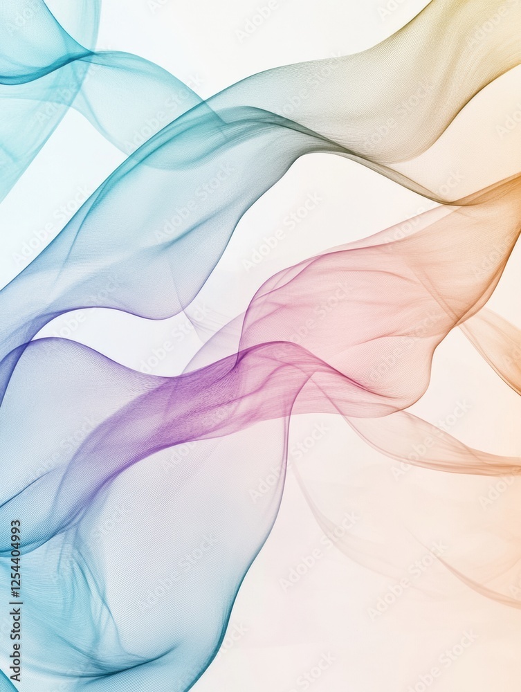Poster Flowing abstract lines capture the essence of gentle spring breezes in pastel tones for a serene backdrop. Generative AI
