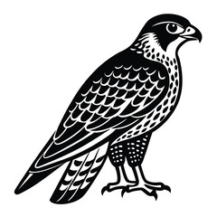 Fototapeta premium Black Silhouette of a Falcon in Detailed Artistic Design on a White Background
