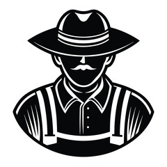 Silhouette of a Farmer in Overalls with a Wide-Brim Hat
