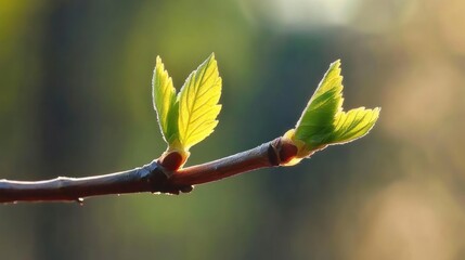 New Life: Tender Spring Leaves Emerging on a Branch