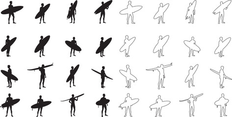 Surfer Silhouettes Set Collection