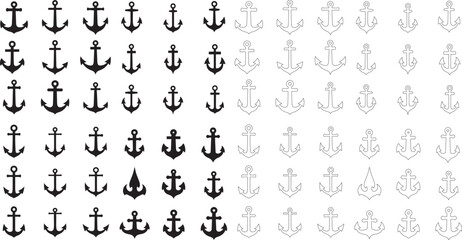 Silhouette set of black Anchor icon vector art illustration with white background