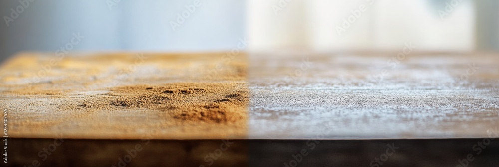 Poster Comparison of a dusty furniture surface and a clean shiny counterpart highlighting the importance of regular cleaning and maintenance. Generative AI