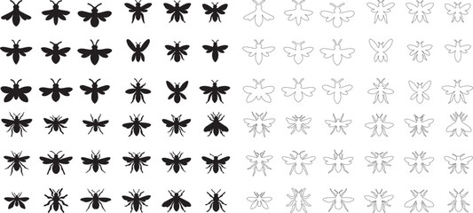 Silhouette of Bee icon set collection 