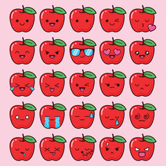 Cute Kawaii Apple Sticker Emoticon Emoji Set