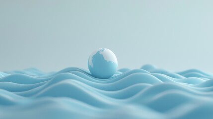 A creative illustration of a droplet-shaped Earth, resting above blue waves, conveying a strong environmental message.