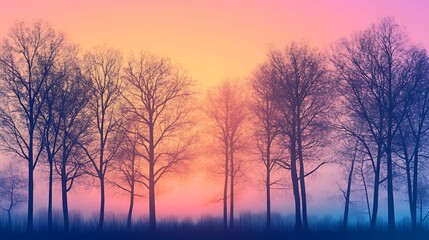 Fototapeta premium Bare Trees Silhouette at Sunset Peaceful Landscape