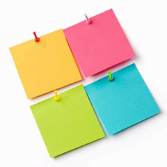A collection of colorful sticky notes, featuring shades of yellow, pink, blue, and green, stacked in an orderly manner