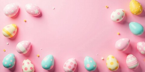 Pastel Easter Eggs Frame on Pink Background Festive Spring Holiday Design