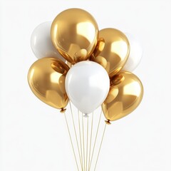 A Collection of Shiny Golden and Elegant White Balloons on a Clean White Background for Celebrations and Festivities