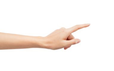 Woman hand touching or pointing on isolated white background.