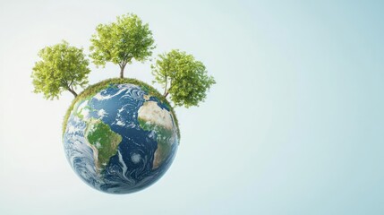 Small Green Trees on a Digital Earth Globe