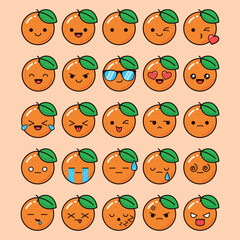 Cute Kawaii Orange Sticker Emoji Emoticon Set