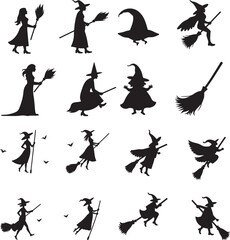 Witch Silhouettes Halloween Set Collection With White Background