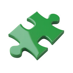 A glossy green puzzle piece showcasing a unique interlocking design, Transparent Background.