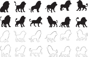 Silhouette set of Lion icon vector art illustration collection with white background