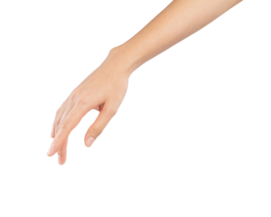 Woman hand touching or pointing on isolated white background.