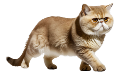 a fat, flat-nosed orange cat walks dashingly