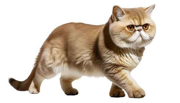 a fat, flat-nosed orange cat walks dashingly