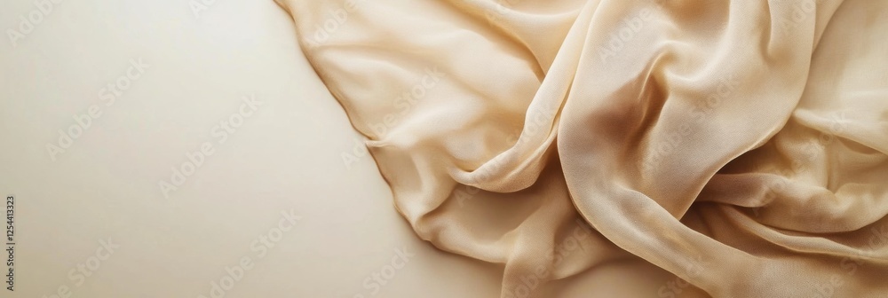 Poster flowing silk fabrics drape elegantly across a neutral background with soft lighting for refined disp