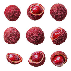 Fresh Lychee Fruit Isolated on White Background - Tropical Red Fruit with Juicy Flesh and Unique Texture, Perfect for Summer Desserts and Snacks