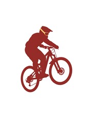 Fototapeta premium Mountain Biker Silhouette Jumping with Protective Gear and Helmet on White