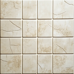 Obraz premium Elegant aged tile arrangement showcasing cracks and mottled textures in a neutral palette, ideal for backgrounds and textured designs