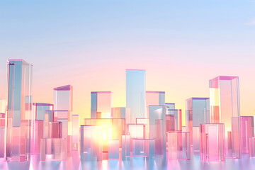 a glistening glass building in the blue sky / 3D Clear Business Background Illustration