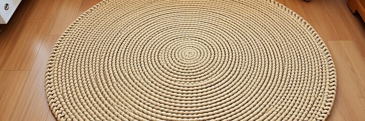 Fototapeta premium Straw round carpet with boho, scandinavian, minimal style decor on white background, straw, modern, minimal