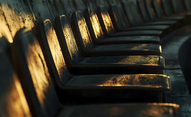 Rows of Empty Seats bathed in Golden Light evoke Nostalgia and Anticipation for Future Gatherings...