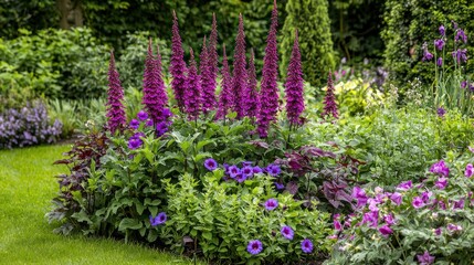 Obraz premium Flowering plants with rich, warm colors in a summer garden