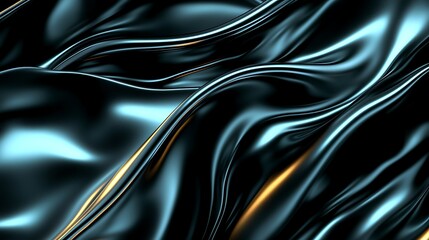 Fototapeta premium Dark, flowing fabric with gold highlights, abstract, backdrop for graphic design.