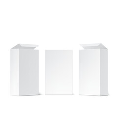 Blank White Packaging Boxes with Open Flaps Mockup. Vector