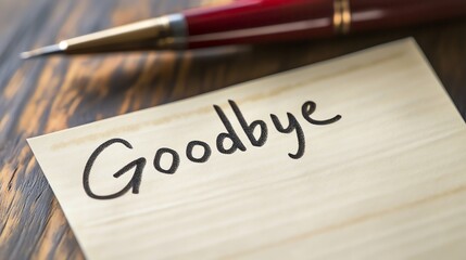 A photo-realistic, high-resolution image of a modern handwritten note saying 'Goodbye' with elegant calligraphy, emotional depth, and realistic paper texture, perfect for heartfelt designs