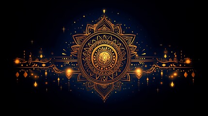 Golden Mandala Design with Ornate Details and Glowing Lights