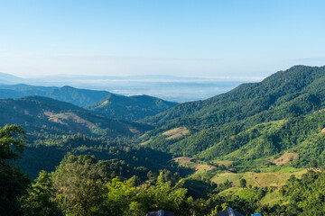 Naklejka premium Beautiful Landscape of mountain layer in morning at Na Noi District, Nan Province, Thailand