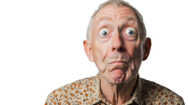 Elderly man expressing surprise on transparent background - Powered by Adobe