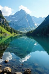 Reflections on still waters of a subalpine lake, isolated, natural, water