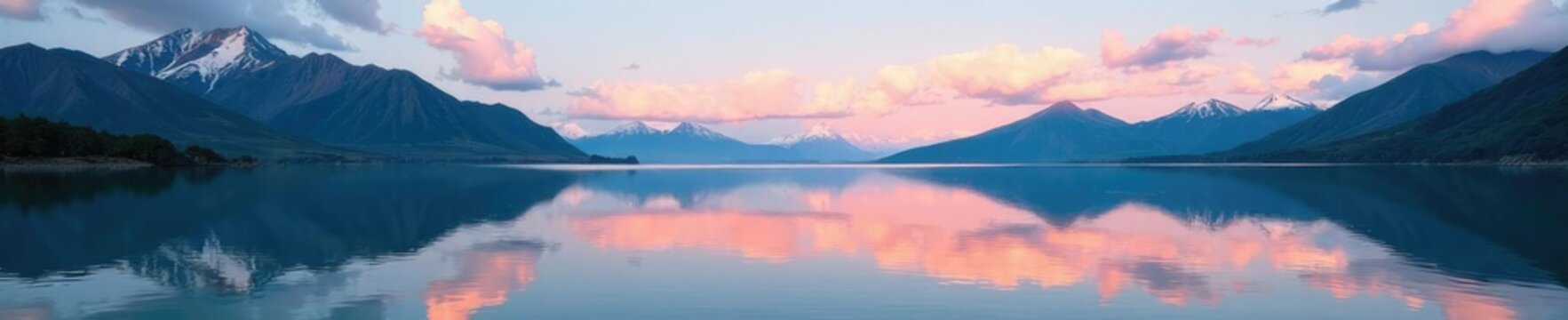 Reflections on the surface of Lake Villarrica near Lanin Volcano, Andes Mountains, Reflections, Clouds